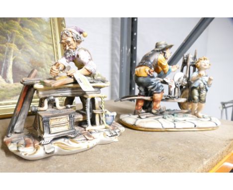 Two Capodimonte style figures, woodworker and axe sharpener 