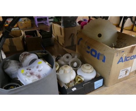 Three boxes of light fittings and glass shades