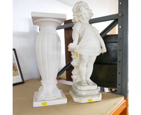 Ceramic plant stand, height 48 cm, and plaster girl model 