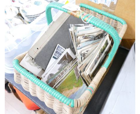 Basket of vintage postcards, pictures and ephemera 