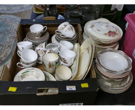 Box of part tea sets, Queen Anne Bone China and Scotch Ivory china etc 