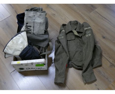Vintage bus drivers uniform, military duffel bag and Home Guard Second World War uniform