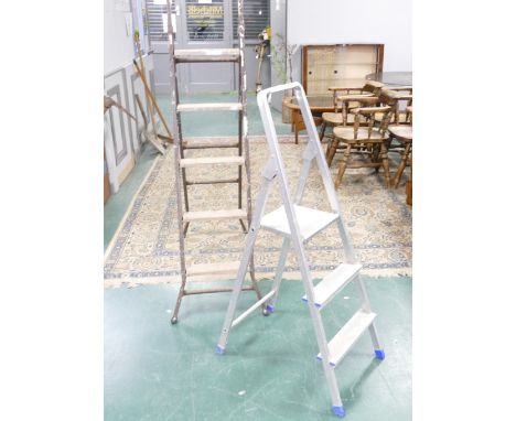 Alloy three step stepladders and vintage wooden and metal ladders 