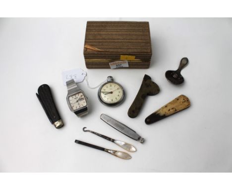 Smith's pocket watch, penknives, tea caddy spoon, Seiko Quartz watch  This bladed lot is not for sale to people under the age