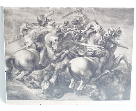 Gérard Edelinck (Flemish 1640-1707)/The Battle of Anghiari after Rubens, after Da Vinci/black and white engraving, 47cm x 61c