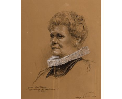 John Corvin (British 1924-2010)/Portrait of Dame Judi Dench as Countess Rousillon/Royal Shakespeare Company 2008/signed, insc