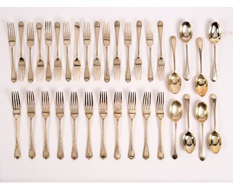 A part canteen of silver flatware, Walker &amp; Hall, Sheffield, various dates circa 1900, of bead edge pattern, comprising s