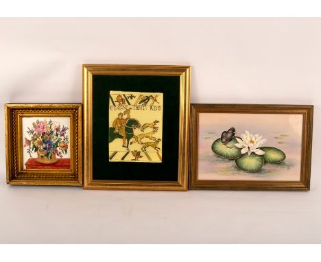 A Royal Worcester porcelain plaque of a moorhen chick on a waterlily, signed E Townsend from a series of British Birds, 23.5c