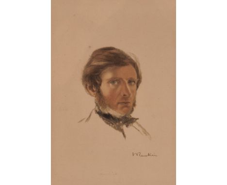 After John Ruskin/Portrait of the Artist/head and shoulders wearing a cravat/colour lithograph, 22cm x 15cm