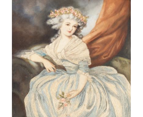 A silk needlework portrait of a young lady, 13.5cm x 48cm/Provenance: Frost & Reed Ltd. No. 6281, 13.5.48/see illustration CO