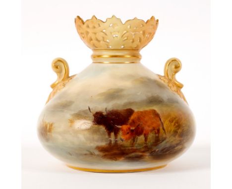 A Royal Worcester vase painted Highland cattle, signed H Stinton, shape G552, 11cm high/see illustration CONDITION REPORT: Se