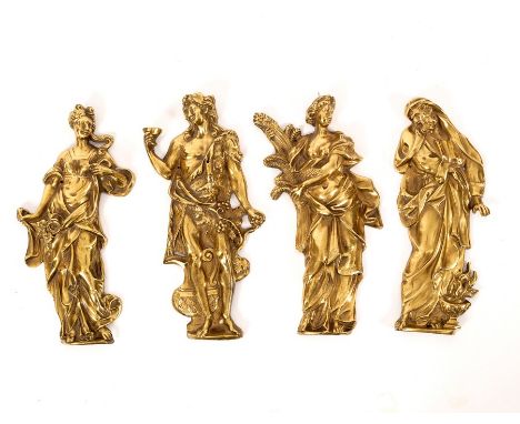 Four gilt brass door plates, each 31cm high CONDITION REPORT: In good condition, no defects. There are two screw holes in eac