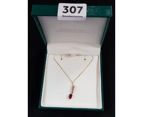 9 CARAT GOLD RUBY AND DIAMOND DROP ON GOLD CHAIN 