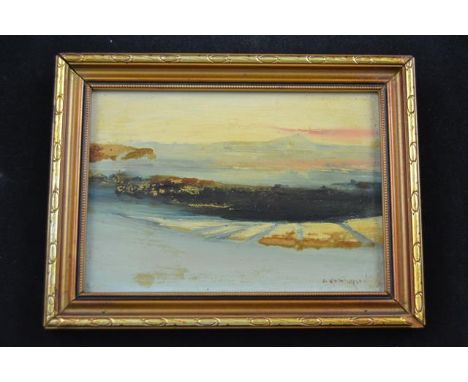 Arthur K Maderson (British/Irish b.1942) - landscape with hill beyond - 12x17cm oil on board, signed bottom right, framed, go