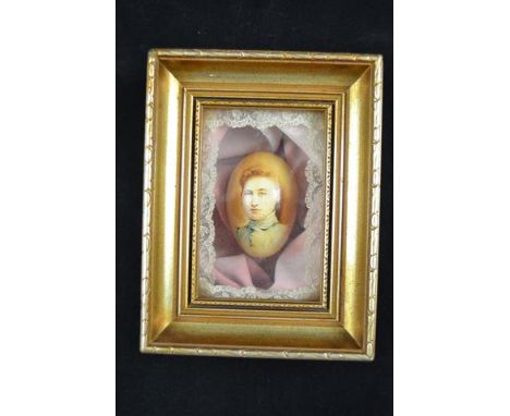Arthur K Maderson (British/Irish b.1942) - painted egg in gilt frame, depicting young girl - good family provenance - size of
