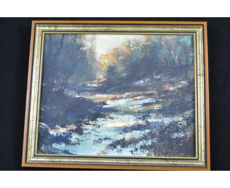 Arthur K Maderson (British/Irish b.1942) - wooded landscape believed to be Ebbor Gorge - 20x25cm oil on board, signed bottom 