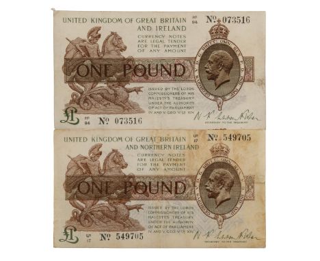 Two £1 Warren-Fisher banknotes The first H194 073516; the second U117 549705