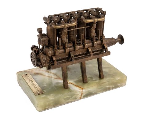 Austro-Daimler A fine cast bronze model of a First World War period six-cylinder push-rod overhead-valve aero-engine, the mod