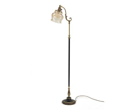 A 1980s French Empire-style floor lamp With acanthus leaf brass moulding, fluted support, and raised on a spreading base144cm