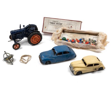 Clockwork and other toys A boxed Chad Valley Fordson Major 9235 tractor, a Chad Valley clockwork car, a Mettoy clockwork car,