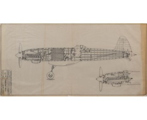 1943 Caproni Arciere I ‘Sezione Orizontale’ ink drawing scale 1:10, 106cm x 144cm, with inset detail for installation of an a