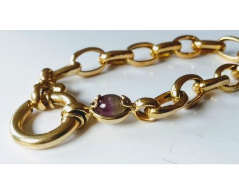 An Italian 18ct gold chain-link bracelet with opal cabochon decoration, stamped 750, 19 cm, 13.54g 