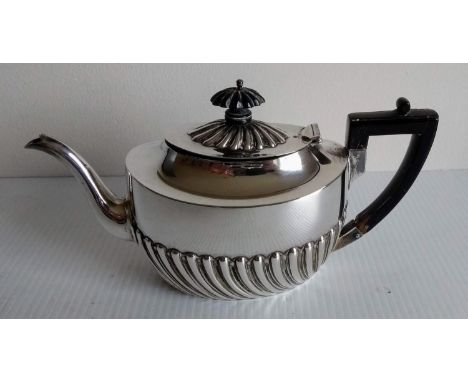 A Victorian silver bachelor teapot with fluted decoration by Harrison Brothers &amp; Howson, Sheffield, 1894, 209g 