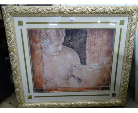 Large gilt framed modern print in the classical style