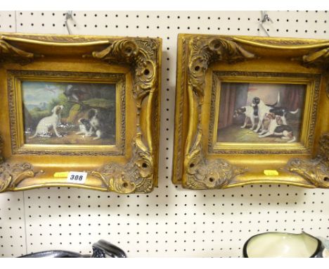 Two ornately framed vintage dog themed prints