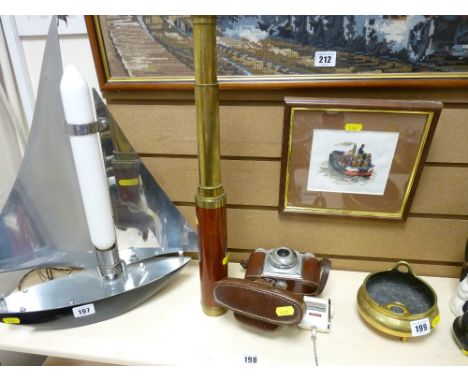 Vintage camera, brass and mahogany telescope inscribed 'G H Bert & Sons' and a 'Colour Finder by Gossen' light meter