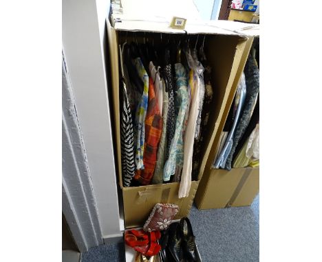 Box of vintage lady's clothing, mainly blouses including labels by Elizabeth Hayes of London, Boheme, Addini and a quantity o