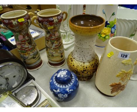 Sylvac vase, a pair of Oriental twin handled vases, ginger jar A/F and one other