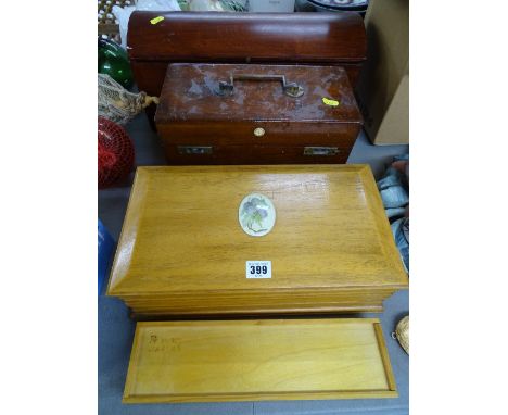 Four vintage wooden lidded boxes