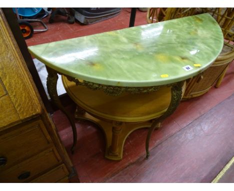 Marble effect metal based half moon half table and a light wood circular occasional table