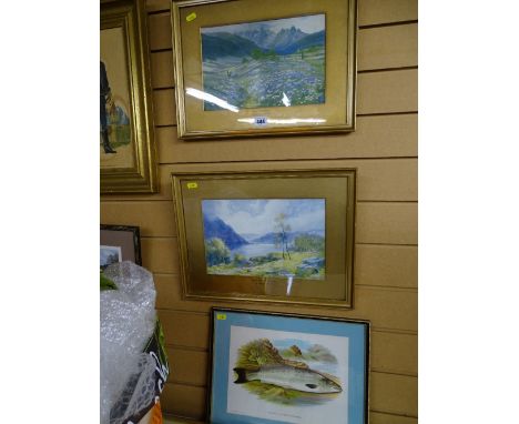 J MAC-WHIRTER RA pair of gilt framed prints - titled 'June in the Tyrol' and 'Midst Mountain and Lake' along with a print of 