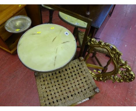 Marble effect topped metal based occasional table, one other, an ornate mirror and a polished wood framed mirror