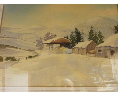 IAN BUCHANNAN DUNLOP watercolour - 'Border Hill Farm', 25 x 32 cms