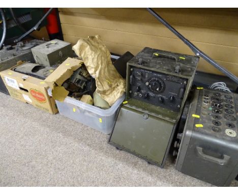 Collection of vintage military equipment including a signal core radio receiver no. BC-348-R300, a frequency meter no. BC-221