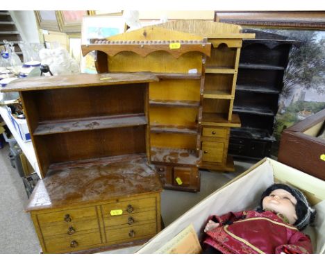 Four vintage wooden miniature dressers