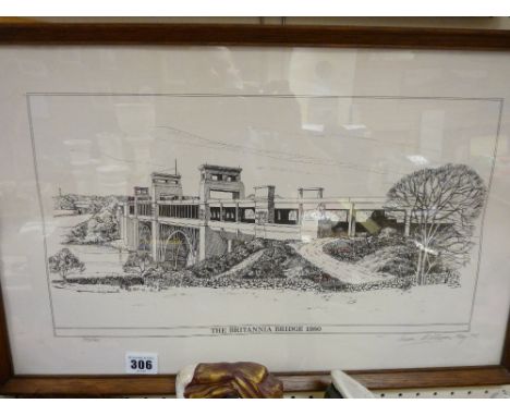 IEUAN WILLIAMS limited edition print - Britannia Bridge, 1980, 22 x 41 cms