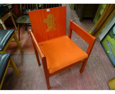 Investiture chair - an icon of design being the 1969 Prince of Wales Investiture chair by Lord Snowdon, built in stained beec