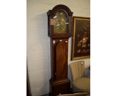 MAHOGANY LONGCASE CLOCK WITH BRASS FACE AND 8-DAY MOVEMENT, 203CM HIGH