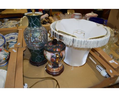 POTTERY TABLE LAMP AND SHADE TOGETHER WITH A FURTHER LAMP