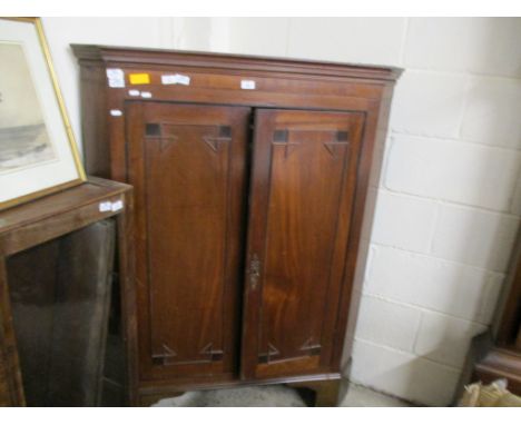 MAHOGANY CORNER CUPBOARD ON BRACKET FEET, 108CM WIDE