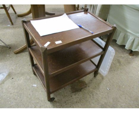 VINTAGE THREE TIER OAK TEA TROLLEY, 61CM WIDE