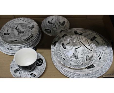 A collection of Midwinter Homemaker pattern ceramics, includes plates, bowl, cup and saucer