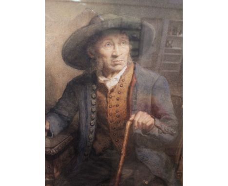 Hugh Carter (1837-1903) "Contemplation" elderly gentleman, seated with pipe, watercolour painting, signed, 53cm x 43cm, gilt 