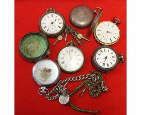 An 18th century silver pair cased pocket watch, a silver watch chain, together with various silver, and other pocket watches