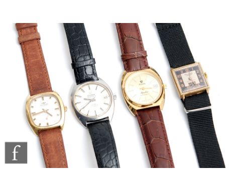 Four assorted mid 20th Century gentleman's wrist watches to include a Nivada automatic, Technos, Cyma automatic and Locarno. 