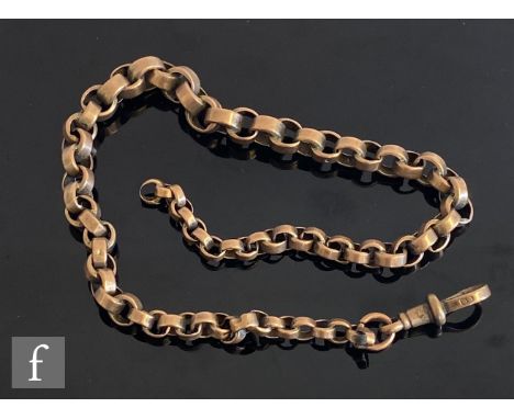 A 9ct rose gold graduated part Albert chain terminating in end swivel, weight 14g, length 30cm, S/D. 